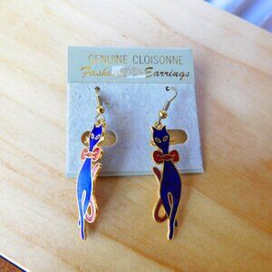 Ladies Genuine Cloisonne Cat designed Earrings